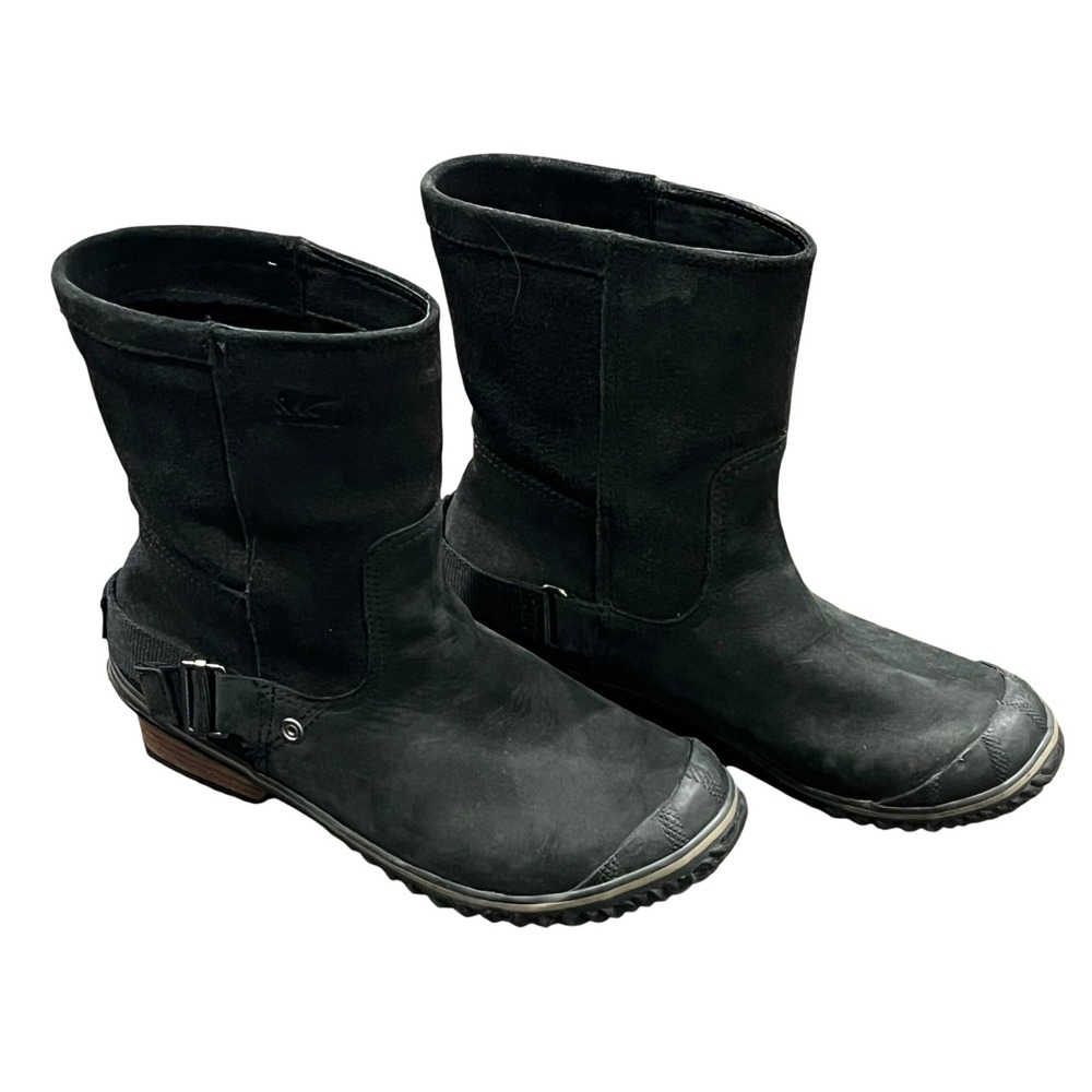 Sorel‎ Slim Shortie Mid-Calf Boots Black Leather Suede NL2107-010 Womens 8.5